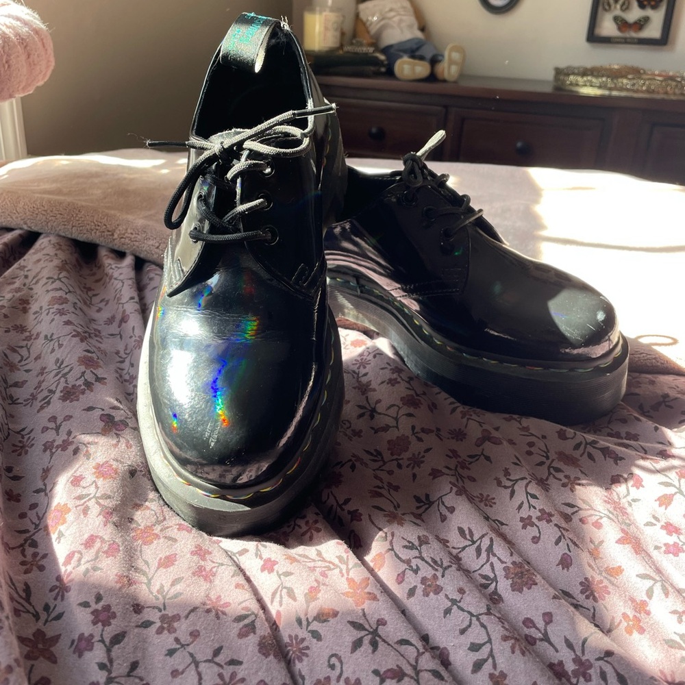 Rare Dr. Martens Quad Black Rainbow Platform Shoes